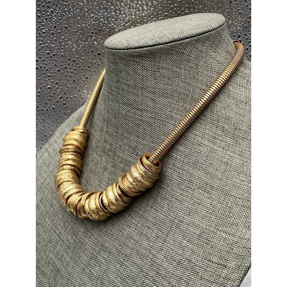 ZARA Necklace Gold Tone Chunky Statement with Rings 18” - Picture 2 of 10